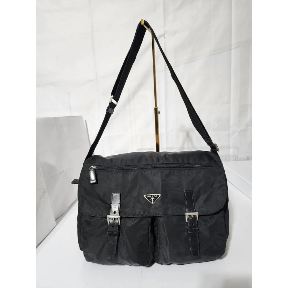PRADA Tessuto Nylon Messenger Bag Black